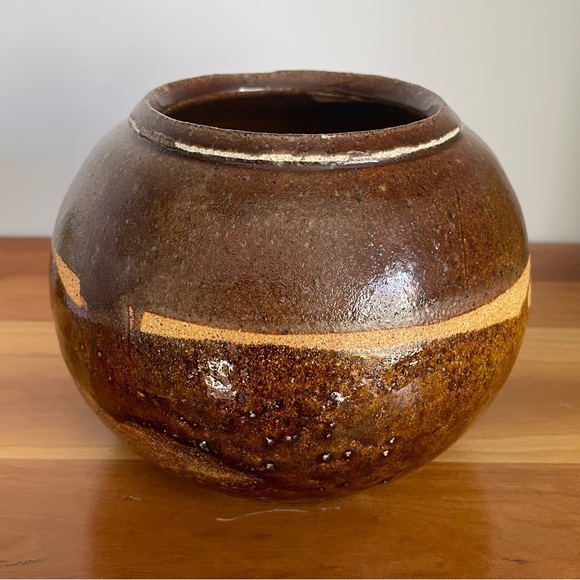 Hand Made Indoor Planter Flower Pot Brown Drip Glaze Studio Pottery MCM - Picture 3 of 12